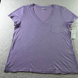 NWT Caslon Purple Bloom V Neck Pocket T Shirt Tee Top Women's Size L  Minimalist
